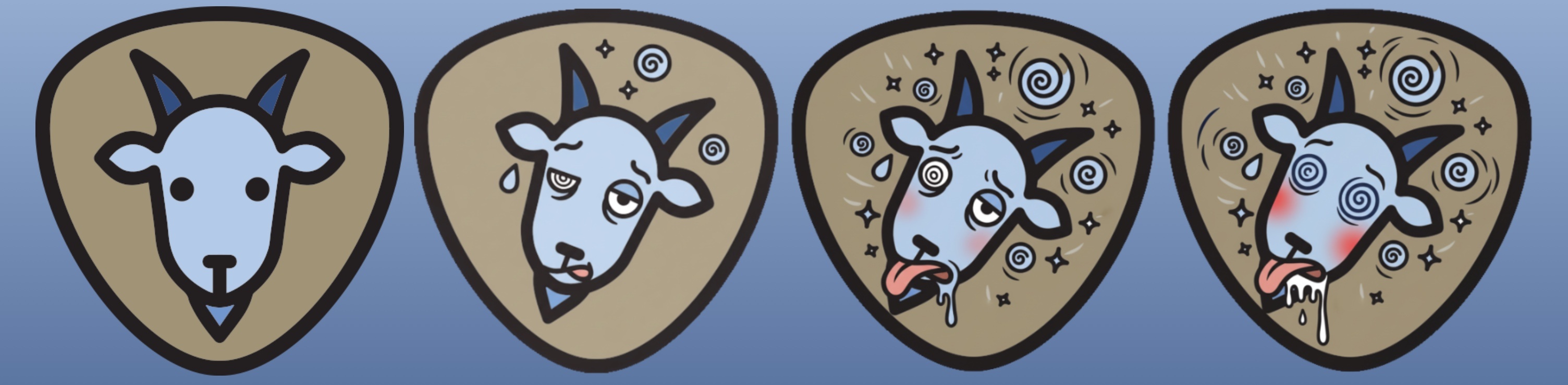 Progression of the goat logo getting progressively more intoxicated